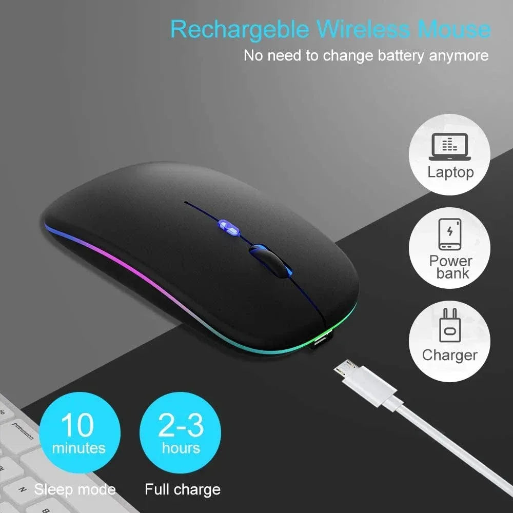 Wireless Mouse RGB Rechargeable Bluetooth Mice Wireless Computer Mause LED Backlit Ergonomic Gaming Mouse for Laptop PC 3600DPI